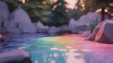 A river with a rainbow in the water