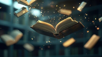 A book is flying through the air with pages fluttering behind it