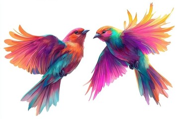 Obraz premium Two vibrant bluebirds soar through the sky, their image brought to life with intricate watercolor techniques