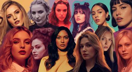 Fototapeta premium Diverse group of women showcasing unique hairstyles and vibrant colors