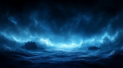 Fototapeta premium Dark Stormy Ocean Wrecks Two Ships At Sea