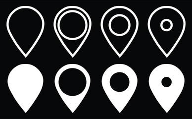 location icon set map pointer pin sign , white symbol outline destination icon place address navigation locator sign, vector eps10.
