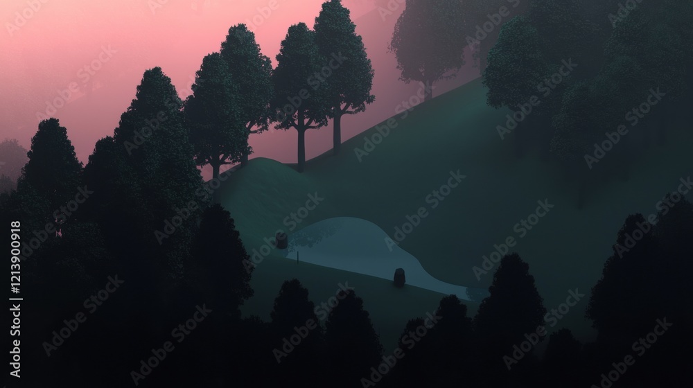 Canvas Prints a dark forest with a pond in the middle