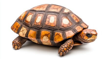 Fototapeta premium Detailed Close-Up of a Tortoise with Intricate Shell Pattern on White Background