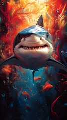 Dominant Shark Commanding Vibrant Underwater Coral Reef Landscape