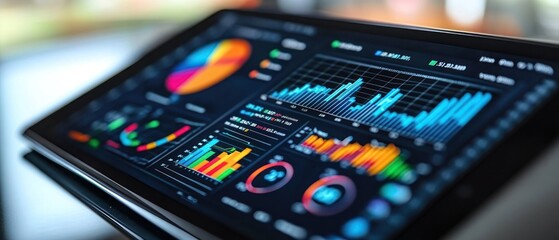 Obraz premium Data analytics dashboard displaying colorful graphs