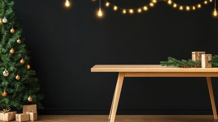 Cozy living room with an empty wooden table, inviting warmth and comfort to the space.