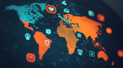 Naklejka premium Healthcare Technology Telehealth Telemedicine concept. Digital Globe with Glowing Health Icons and Telemedicine Concepts