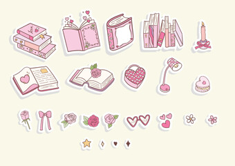Vintage Girly Bookish, Book Lover Sticker. Vector illustration