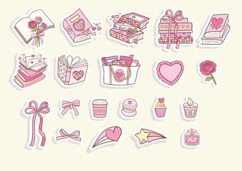 Vintage Girly Bookish, Book Lover Sticker. Vector illustration