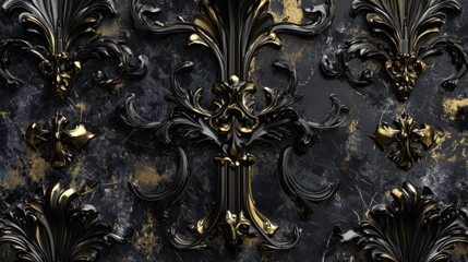Opulent Black and Gold Baroque Ornament Design
