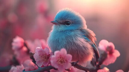 Obraz premium The delicate pink blossoms cradled a soft bluebird