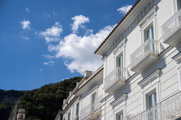 View of old historic Italian architecture. Traditional European old buildings in Amalfi, Italy.
