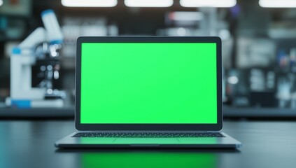 Laptop with green screen in a lab.