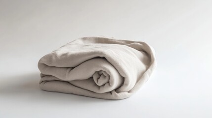 Obraz premium Rolled beige fabric on white background, studio shot