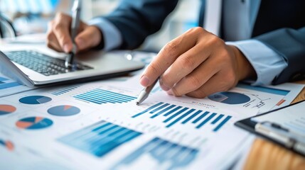 Analyst reviewing financial charts in office