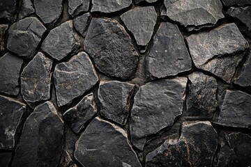 Fototapeta premium Dark Stone Wall Creates Rustic Texture Background with Masonry and Rock Surface for Construction, Architecture Themes