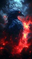 Fototapeta premium Captivating Celestial Phoenix Silhouette Through Tempestuous Heavens in Breathtaking Detail