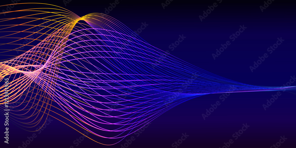 Poster glowing colorful dynamic lines wave. science tech abstract background