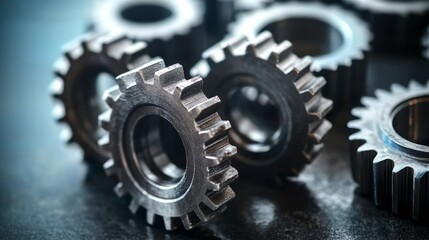 Close Up of Interlocking Metal Gears, Representing Industrial Design, Engineering, and Precision