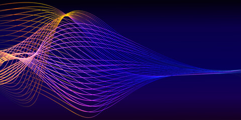 Glowing colorful dynamic lines wave. Science tech abstract background