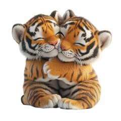 Obraz premium 3d icon Two cute valentine couple tiger cubs are cuddling with closed eyes, showing affection on a transparent background