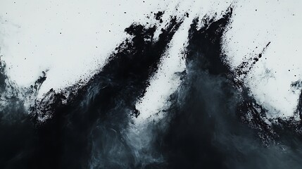 Dark black smoke curling up against a stark white backdrop