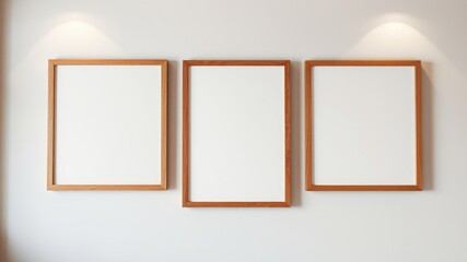 Three Empty Light Wood Frames on a Wall