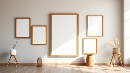 Modern Minimalist Home Interior Mockup with Empty Frames