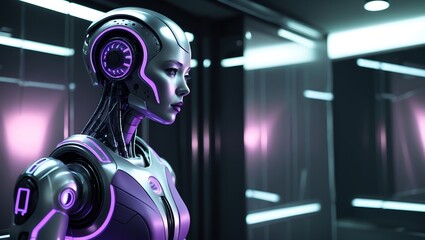 Advanced Artificial Intelligence Robot with Modern Metallic and Purple Aesthetic
