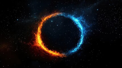 A star exploding in space, with an orange and blue glow around it, forming the shape of a circle, with stars visible in the background