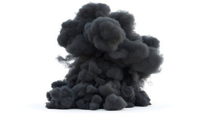 Dark black smoke cloud isolated on white background with thick layers