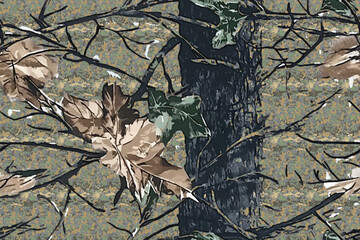 Camouflage seamless pattern. Forest real tree camouflage design. Hunting camouflage.