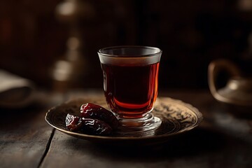 Fototapeta premium Traditional Ramadan Setting with Tea and Dates