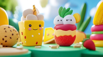 Colorful Cute Food Characters with Ice Cream and Fruity Designs