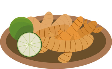 Illustration of Turmeric and Lime on a Plate