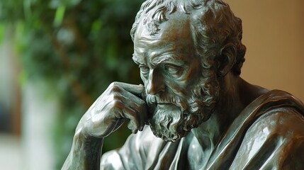 Sculpture of an ancient philosopher in bronze with timeless elegance
