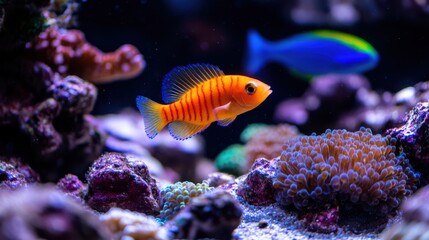 Obraz premium Colorful Fish Swimming in an Aquarium with Coral