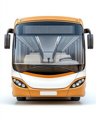 Modern City Bus Front View, Clean and Ready for Passengers. Orange and White Design, Public Transportation Vehicle