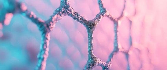 Abstract molecular model in vibrant blue and purple colors representing scientific and medical concepts