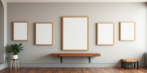 Modern Minimalist Gallery Wall with Floating Shelf and Plant