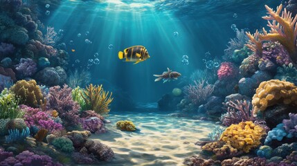 Obraz premium Colorful Reef Scene with Dramatic Lighting Effects