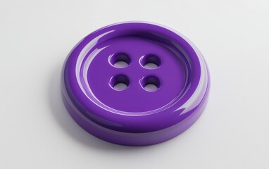 A close-up of a purple button with a modern design on a clean white background.