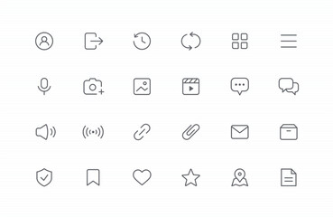 Essential icons for web and app. necessary, basic icon set. editable stroke vector illustration