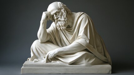 Marble statue of an ancient philosopher in a deep thoughtful state