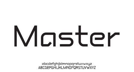 Tech font, digital alphabet, thin Latin letters A, B, C, D, E, F, G, H, I, J, K, L, M, N, O, P, Q, R, S, T, U, V, W, X, Y, Z and Arab numerals 0, 1, 2, 3, 4, 5, 6, 7, 8, 9, vector illustration 10EPS
