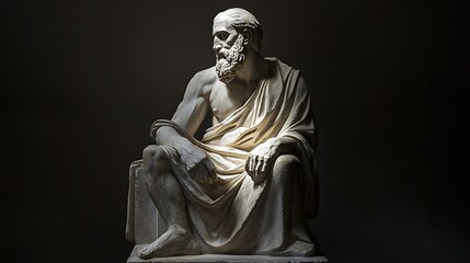 Stone sculpture of an ancient philosopher under ambient museum lighting