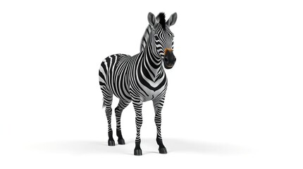 Fototapeta premium Zebra standing alone in a clean, white, isolated background, with a strong focus on showcasing its striking black and white stripes.