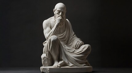 Ancient philosopher statue with philosophical pose carved from white stone