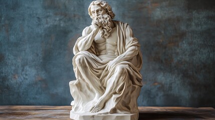 Ancient philosopher statue with philosophical pose carved from white stone